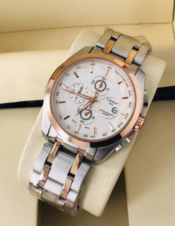 Tissot 1853 Silver Dial with Rosegold Bezel (Two-Tone Strap)