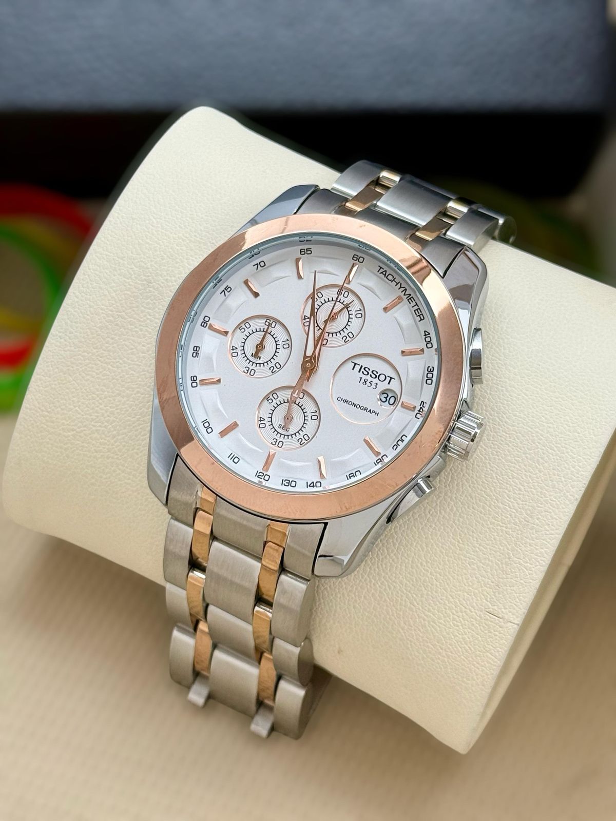 Tissot 1853 Silver Dial with Rosegold Bezel (Two-Tone Strap)